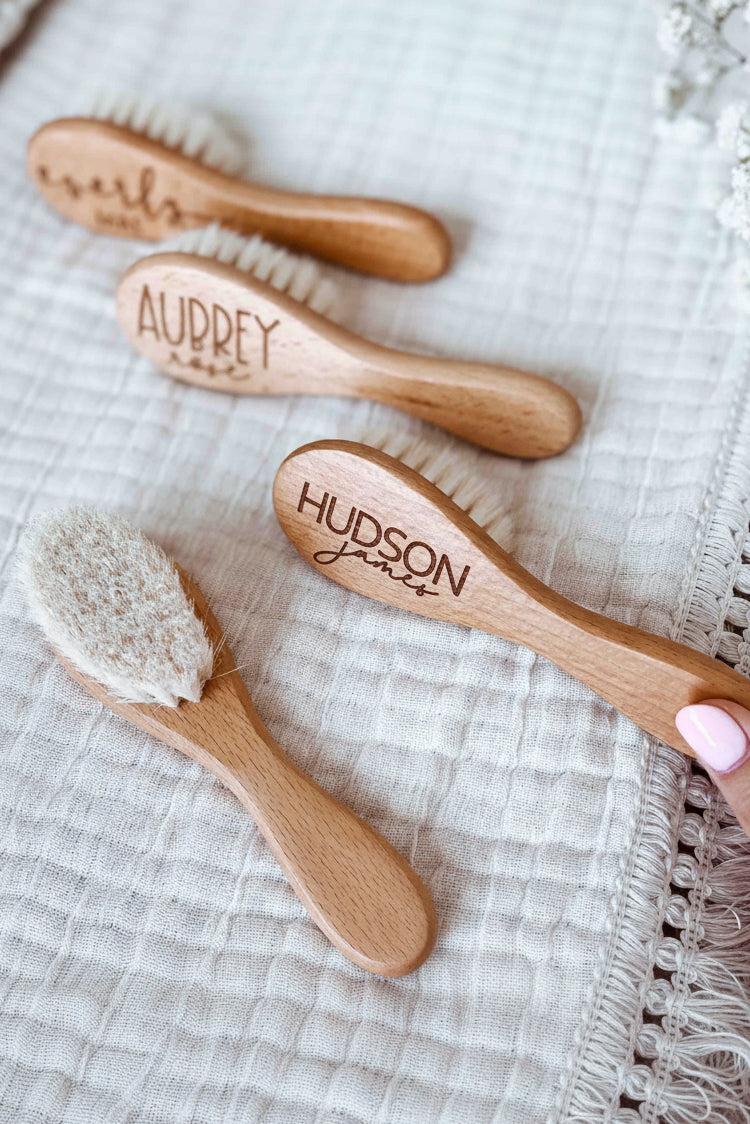 personalized wooden baby brush