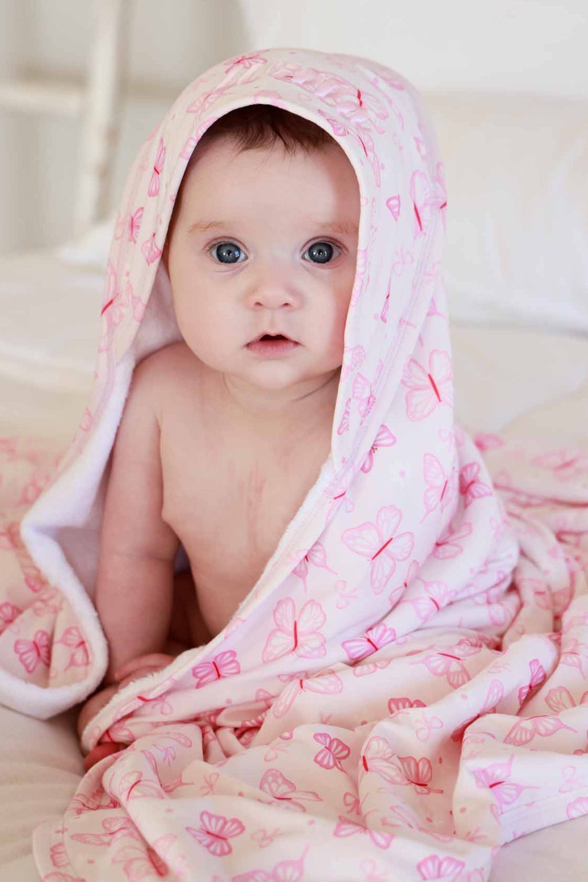 Embroidered Bamboo Hooded Towel | Blooming Butterflies