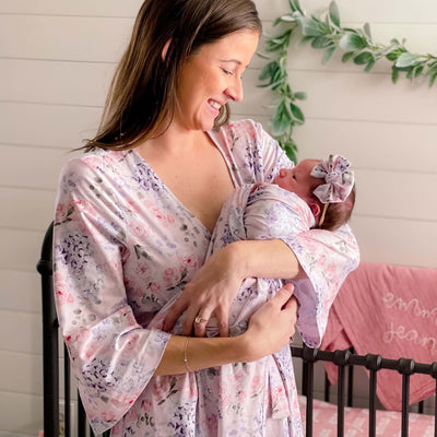maternity robe pink and purple hydrangea 