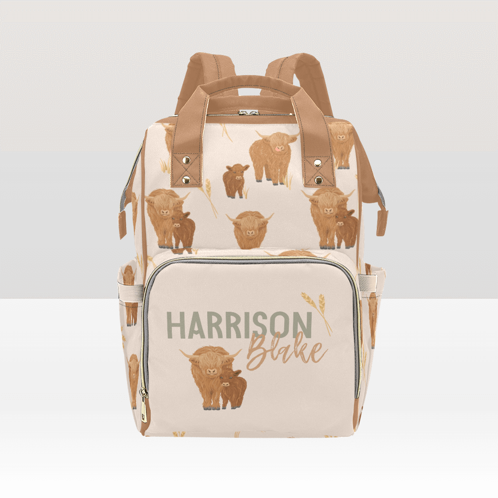 highland cow personalized diaper bag backpack