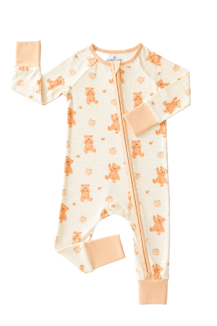 Caden Lane honey bear print convertible romper