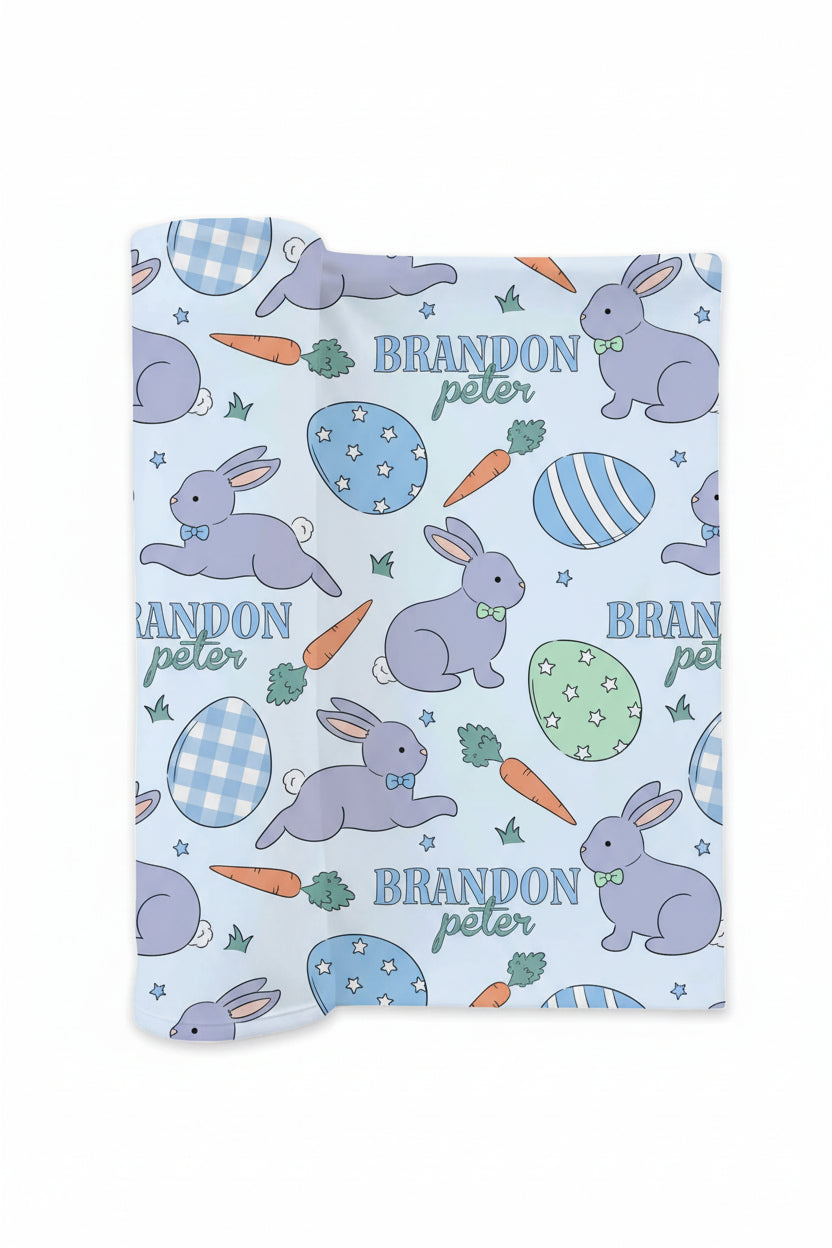 blue easter personalized swaddle blanket for boys 