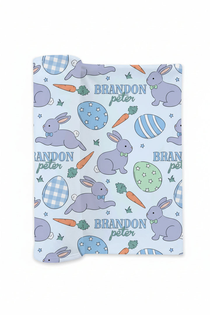 blue easter personalized swaddle blanket for boys 