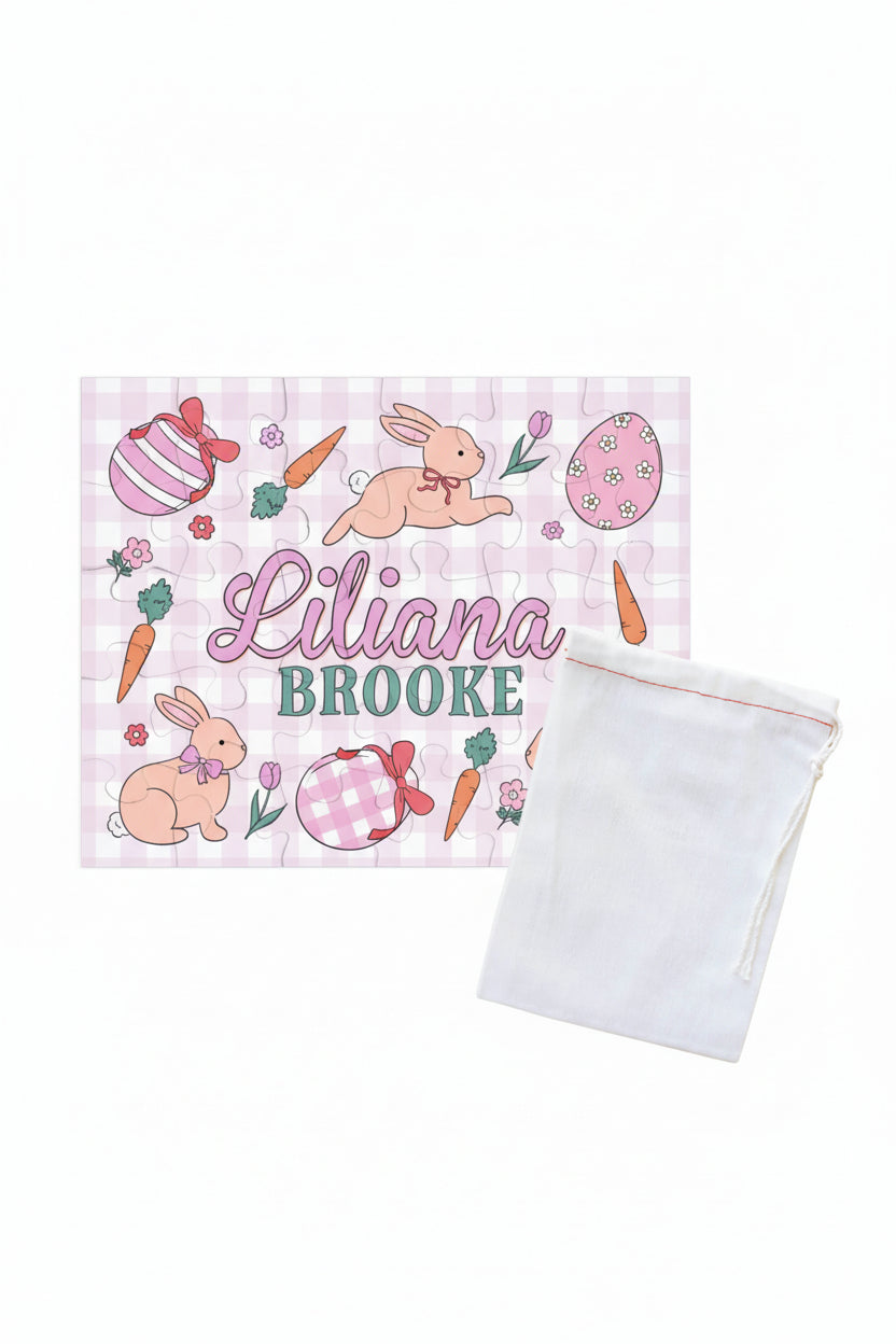 girl's personalized pink easter puzzle 