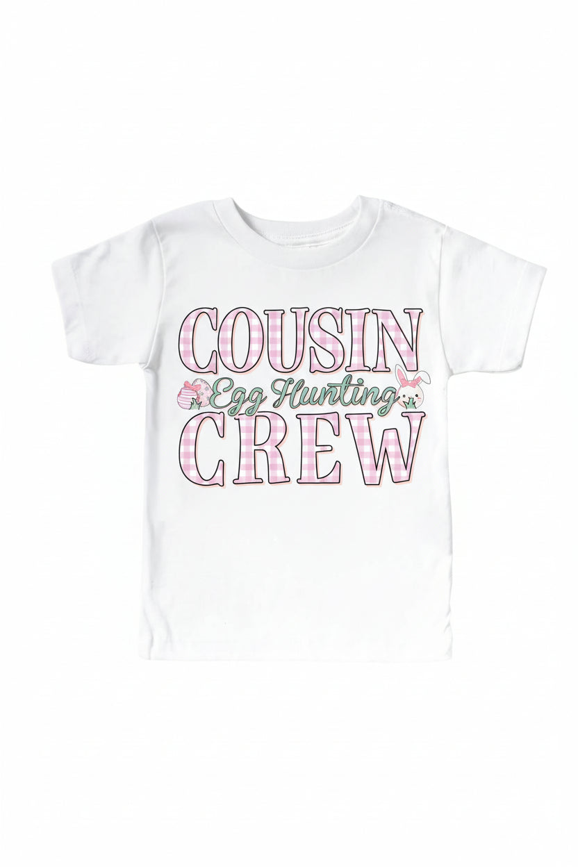 cousin egg hunting crew pink gingham graphic tee for kids 