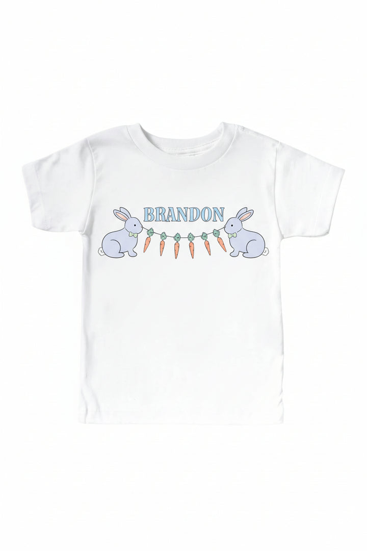 hoppy spring blue personalized carrot garland graphic tee for kids 