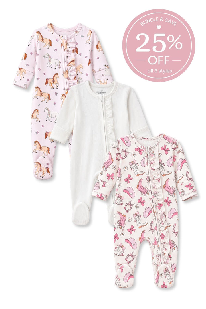 Howdy, Honey Ruffle Zipper Footie Bundle