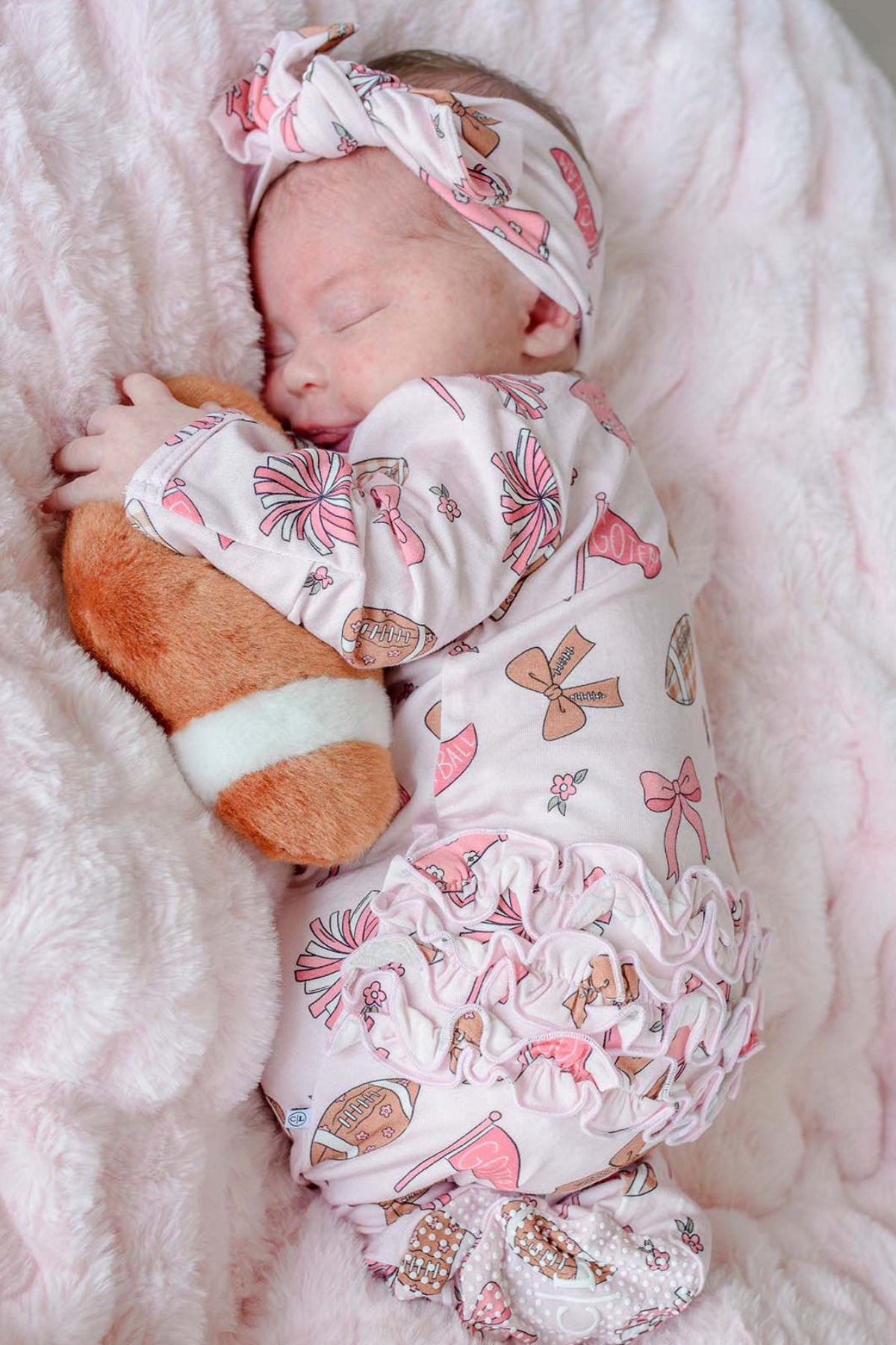 Ruffle Zipper Bamboo Footie | Huddles & Cuddles Pink