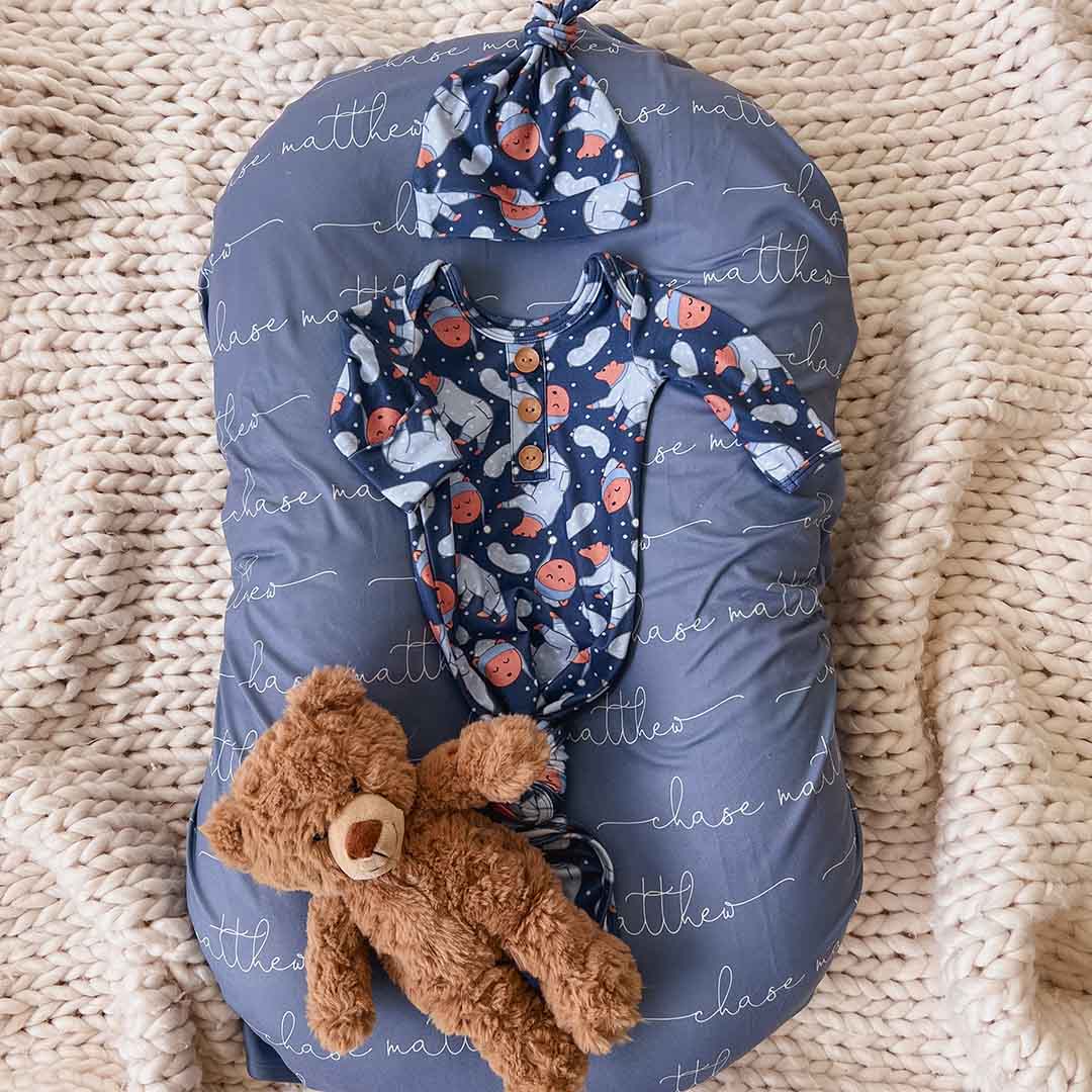 Bearly Asleep Newborn Baby Knot Gown & Hat Set
