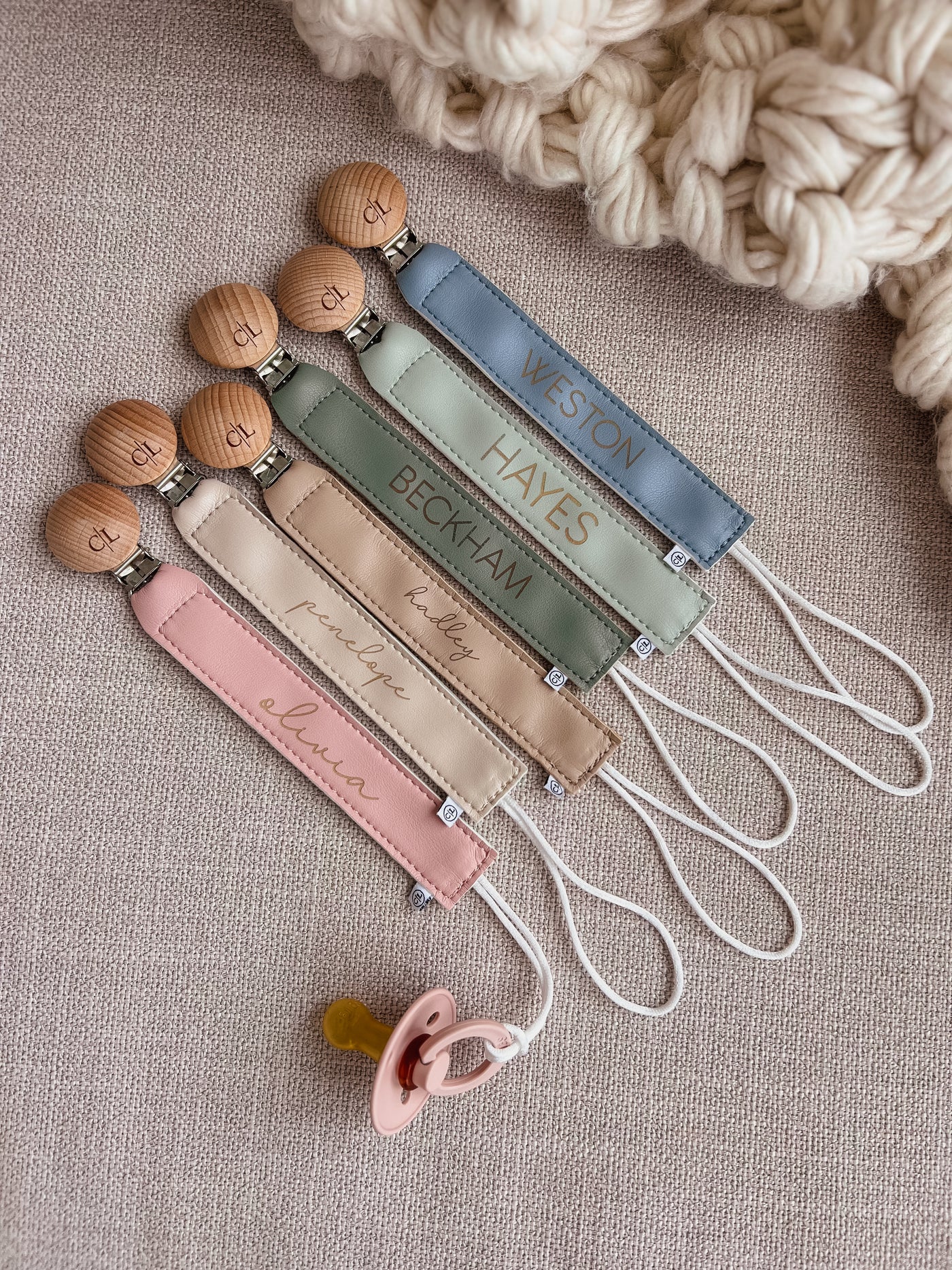 leather pacifier clips with name 