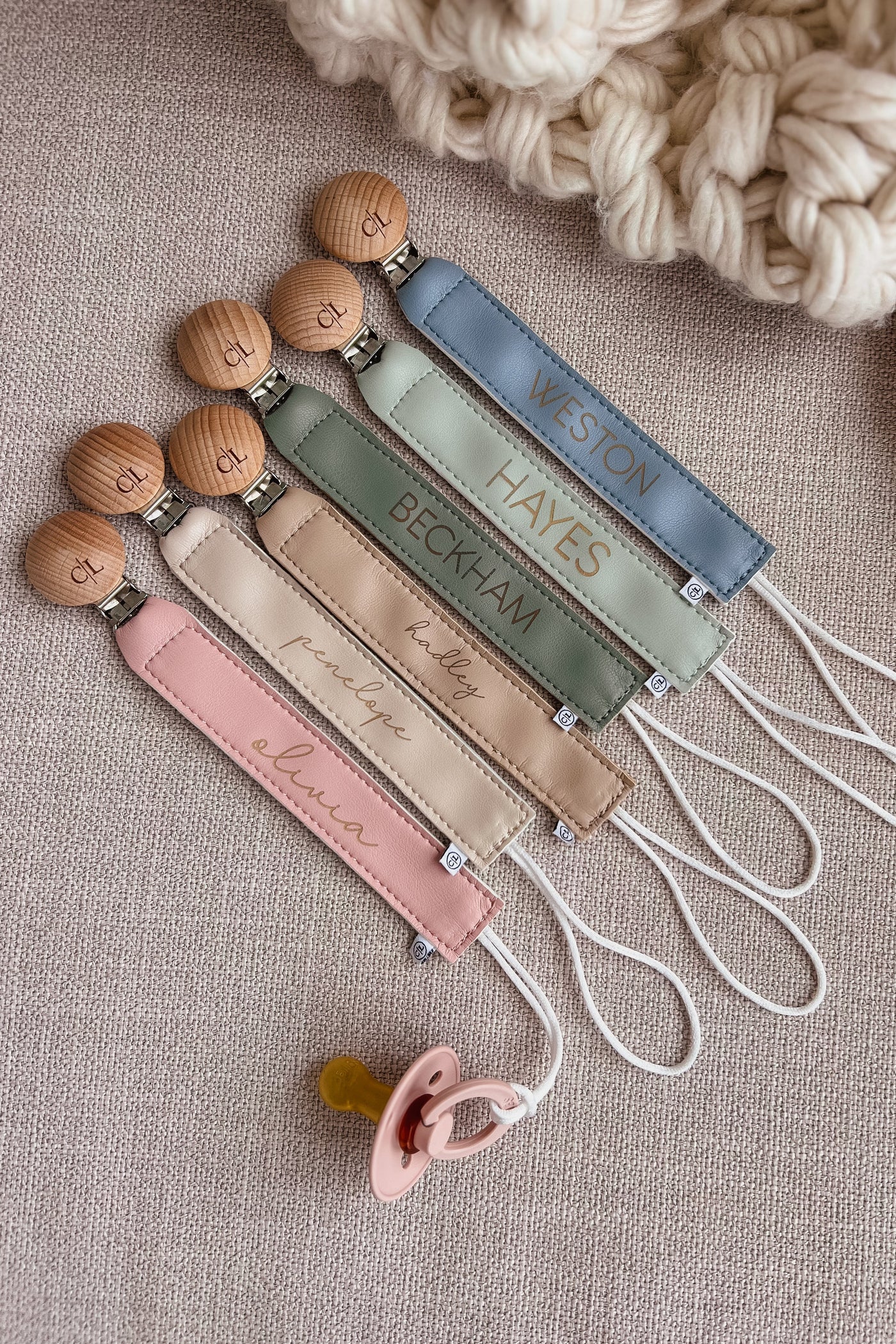 Personalized Leather Pacifier Clip | All Colors