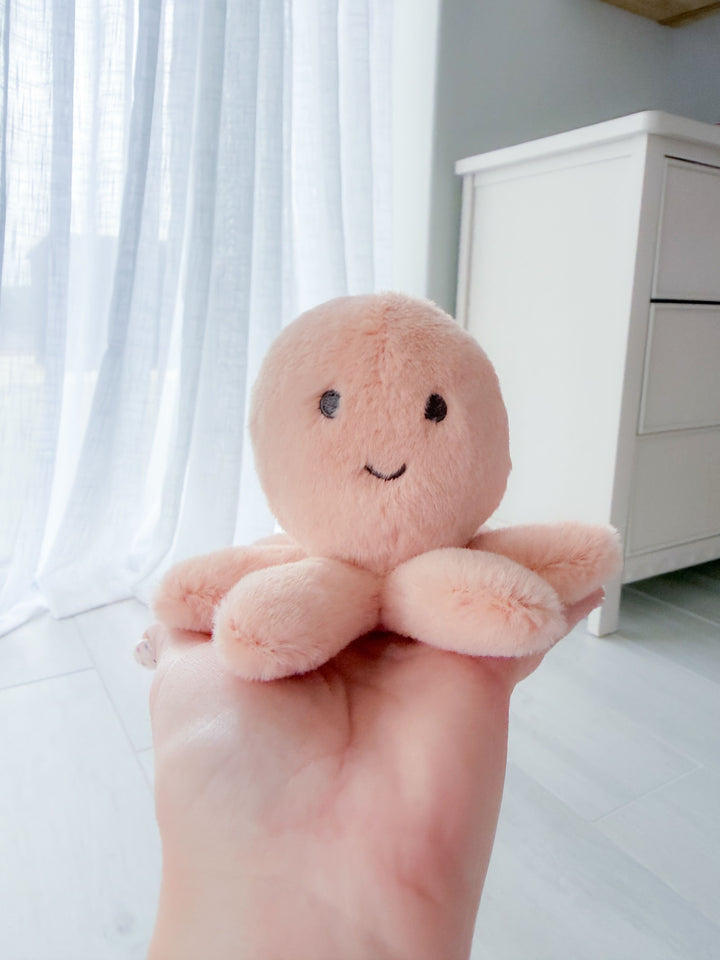 ollie the octopus mini stuffed animal plush toy in pink and coral