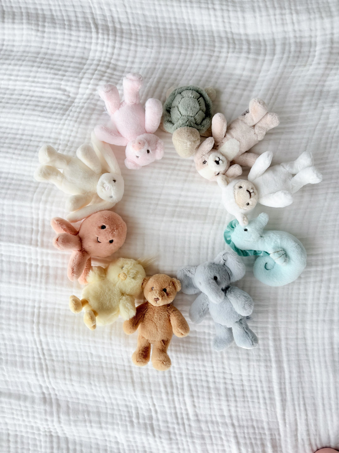 mini cuddle plush friends summer stuffed animal set — seahorse, sea turtle, and octopus