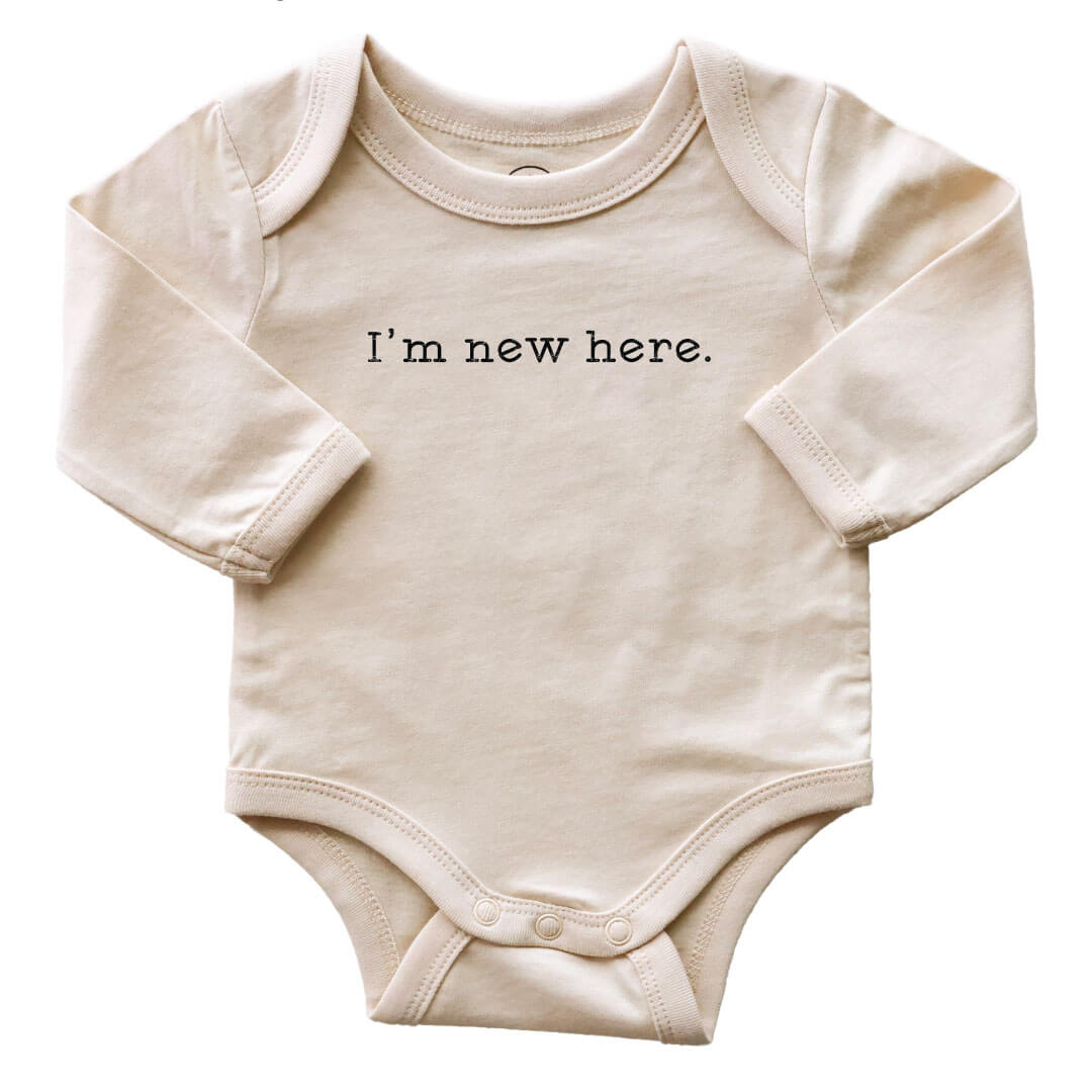 I'm New Here Long Sleeve Graphic Bodysuit Natural – Caden Lane