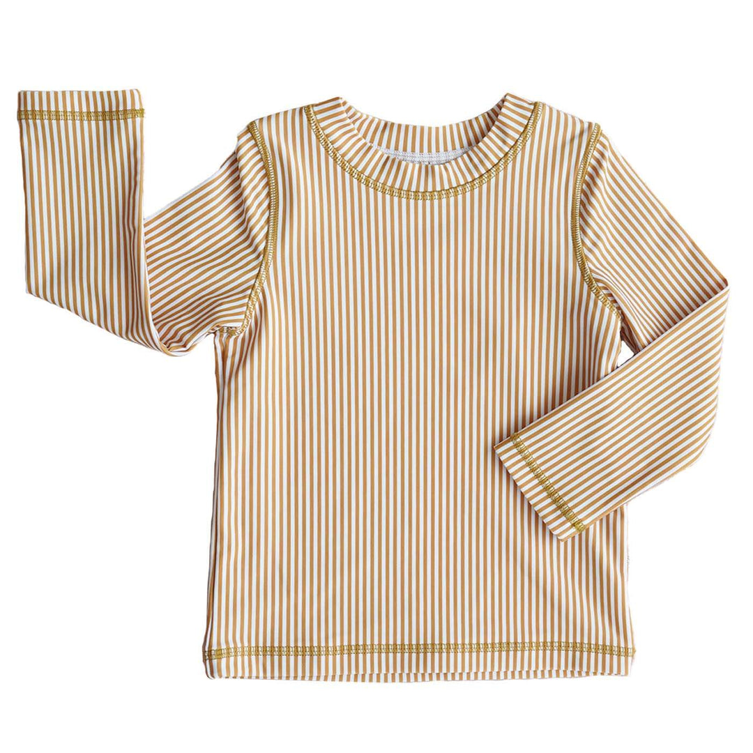 yellow and white stripe long sleeve rash guard shirt