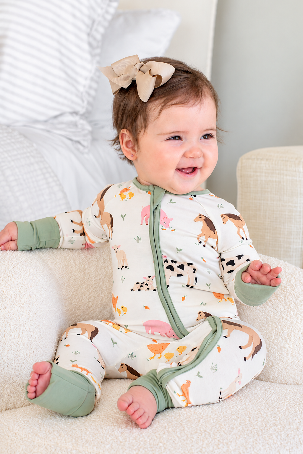 Bamboo Convertible Zipper Romper | Farm Friends