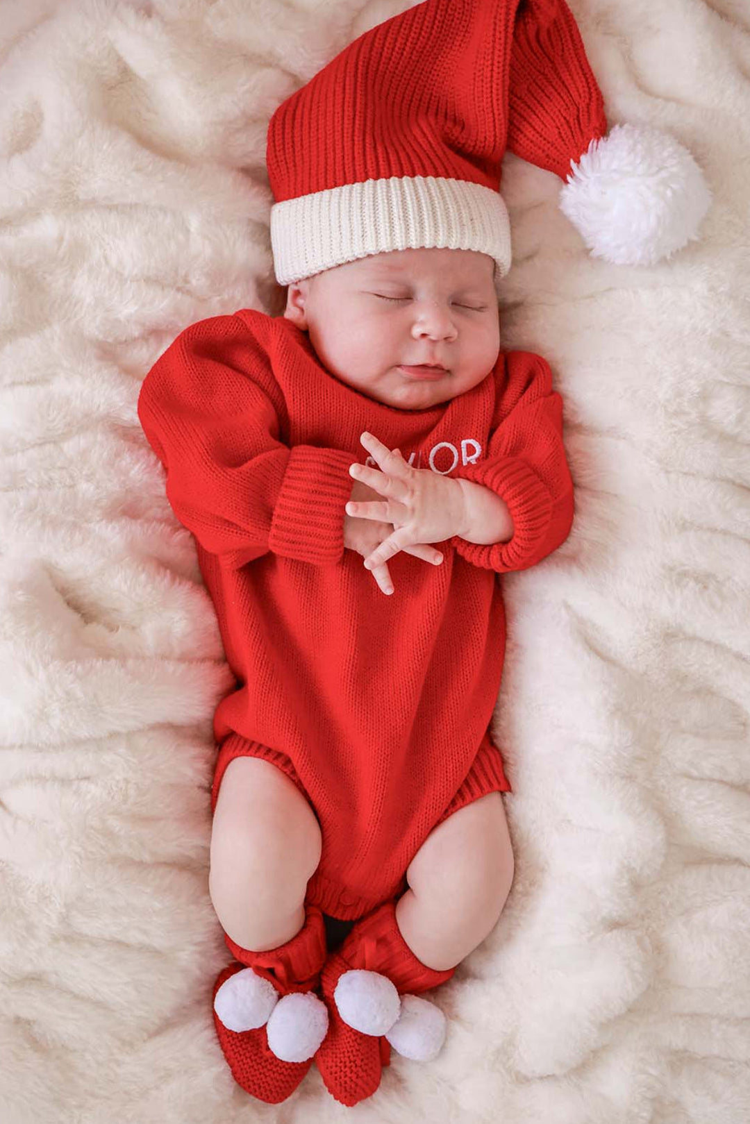 Knit Pom Pom Baby Booties | Red