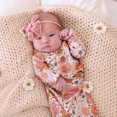 boho floral newborn knot gown and hat set
