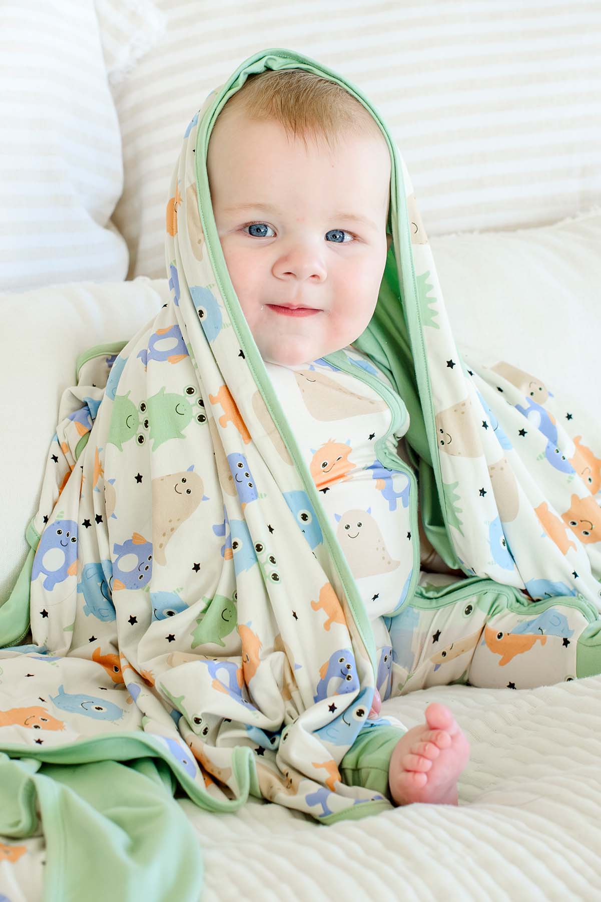 Double-Sided Bamboo Blanket | Mini Monsters Blue