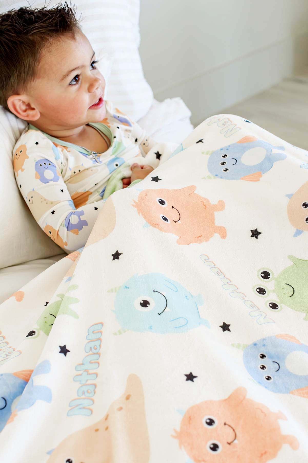 Personalized Kids' Blanket |  Mini Monsters Blue