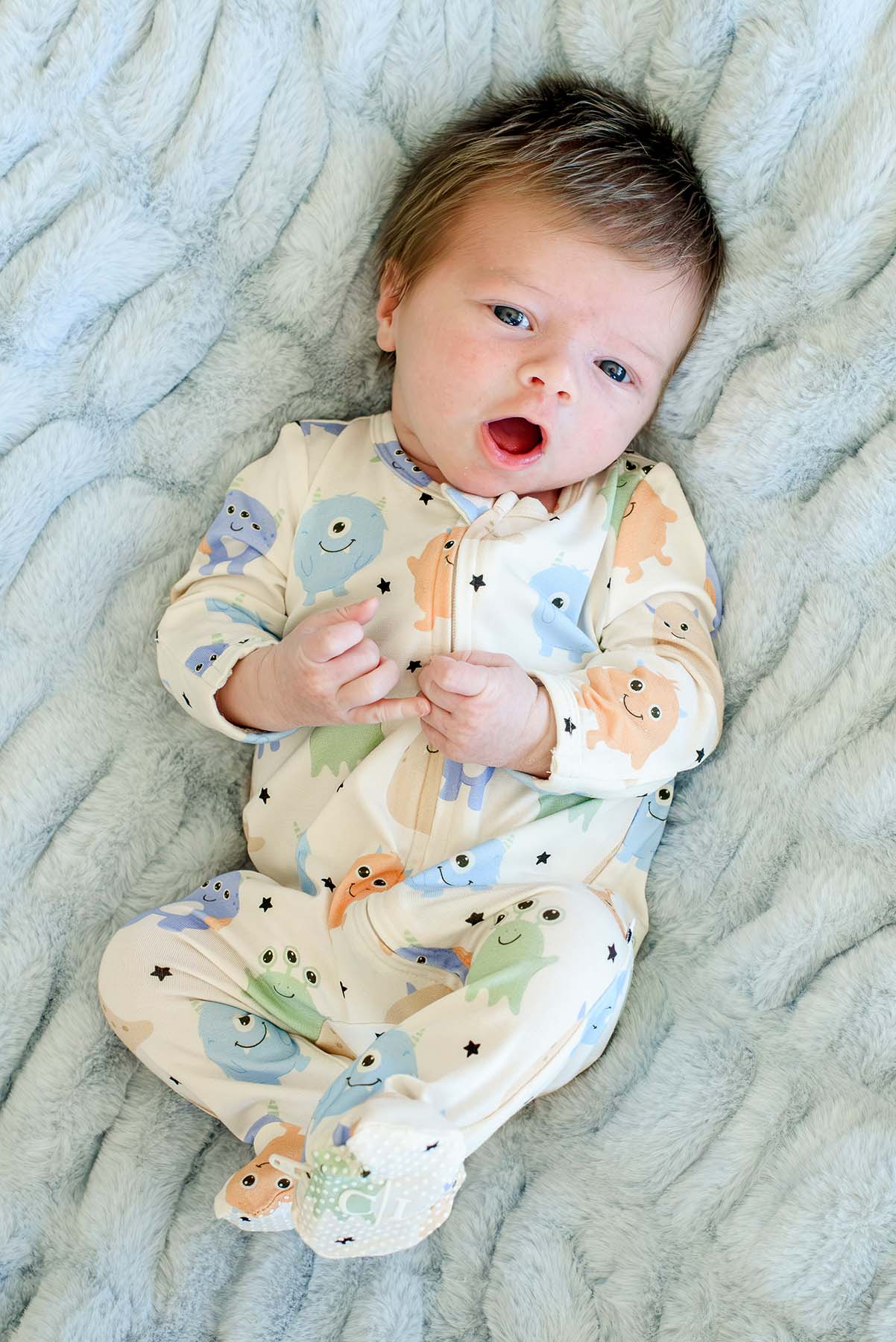 Zipper Footie | Mini Monsters Blue