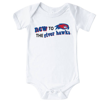 new to the river hawks graphic onesie 