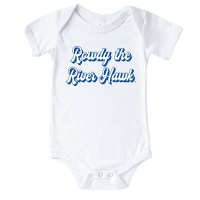 rowdy the river hawk graphic onesie lowell 
