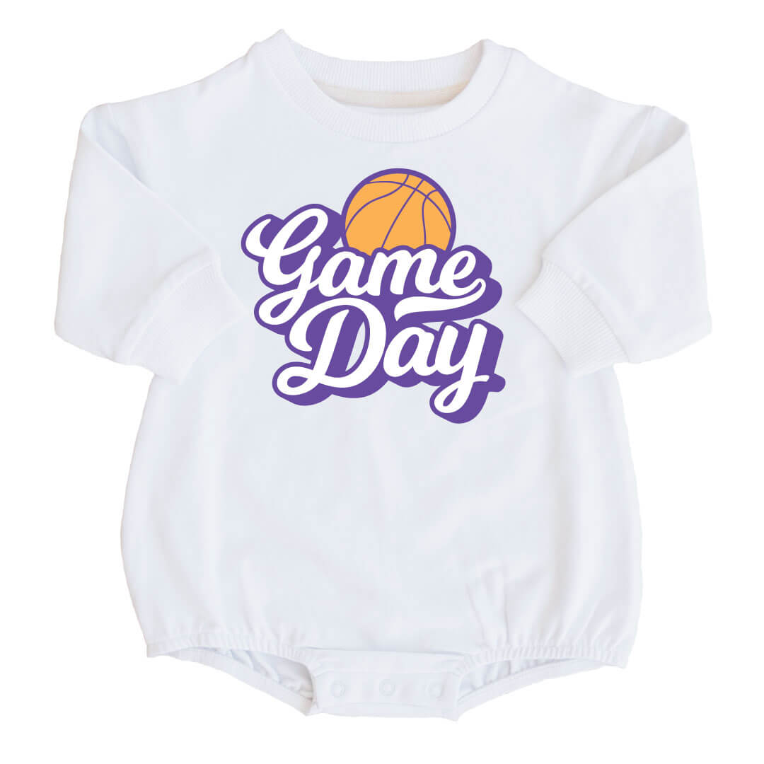 lsu game day basketball graphic sweatshirt bubble romper for babies 
