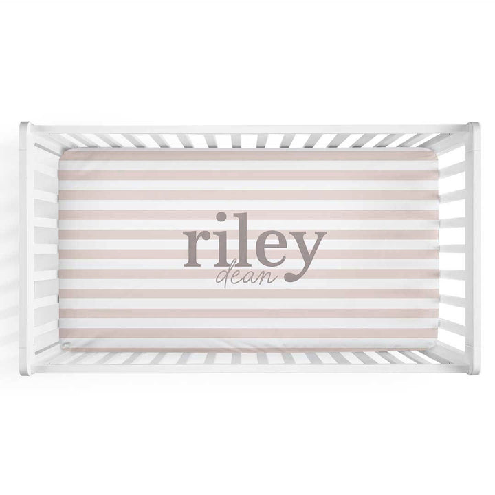 tan and white stripe personalized crib sheet for babies