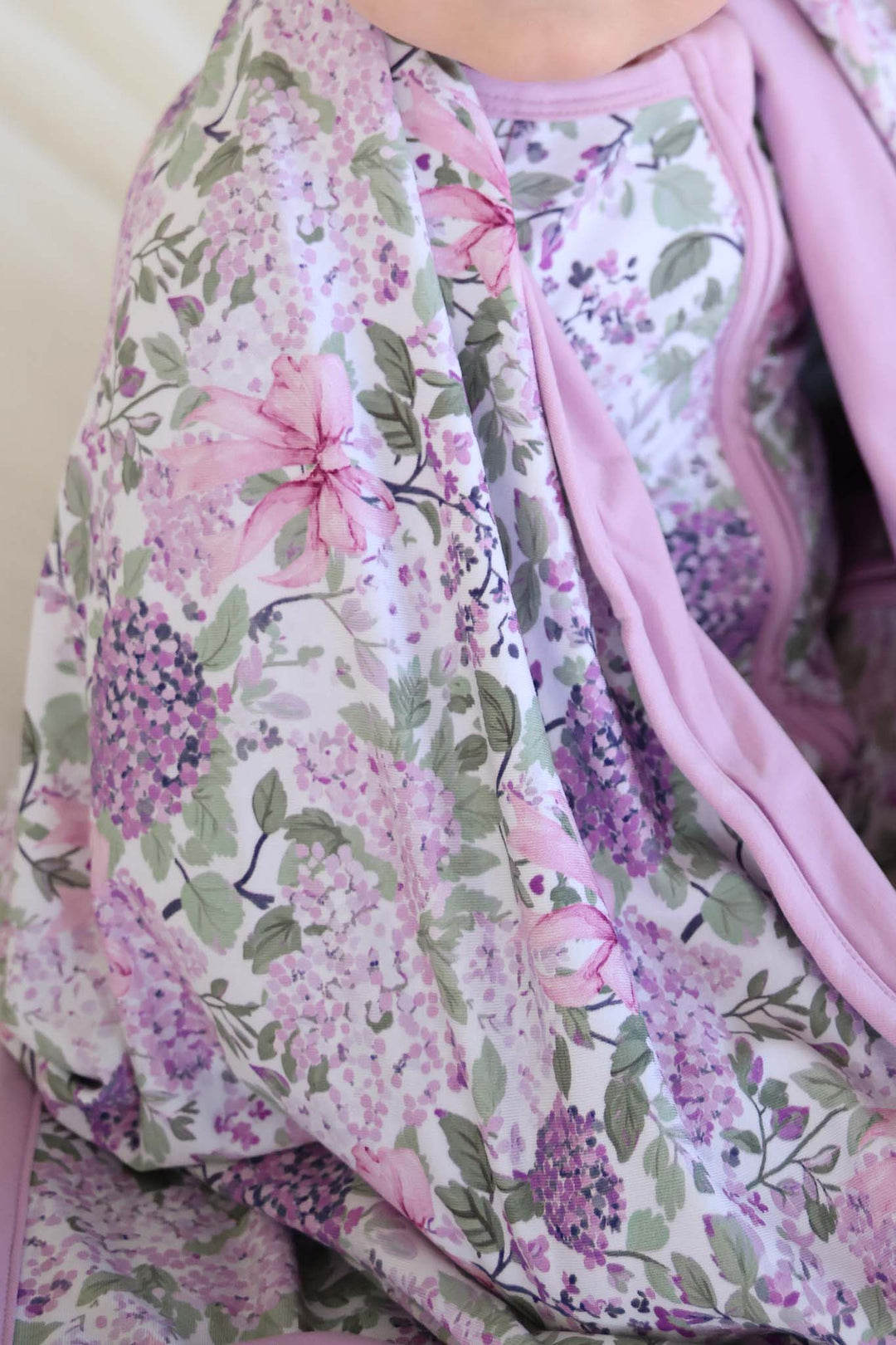 purple hydrangea and pink ribbon bamboo blanket 