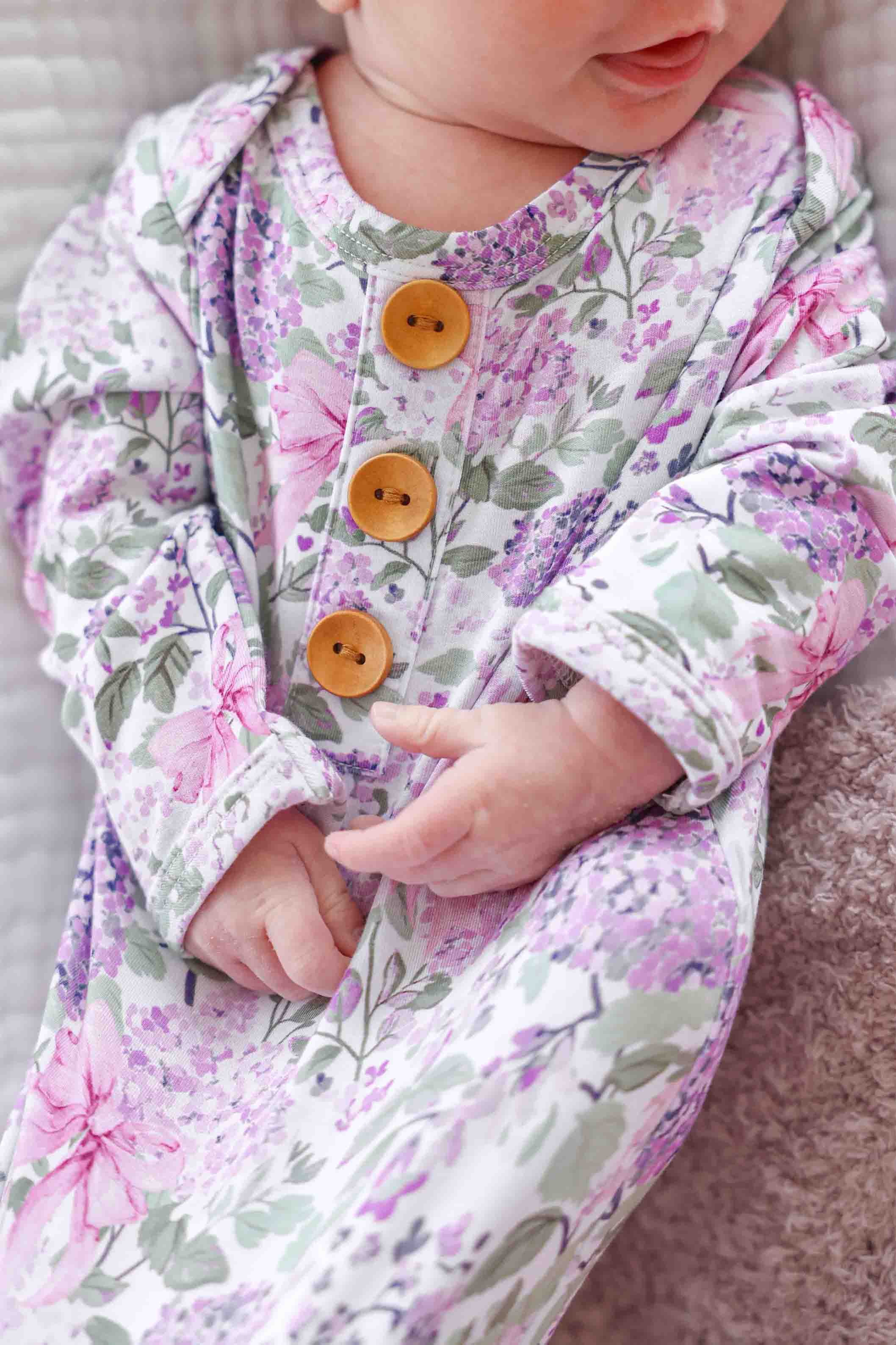 Newborn Baby Knot Gown & Hat Set | Lavender Lullaby