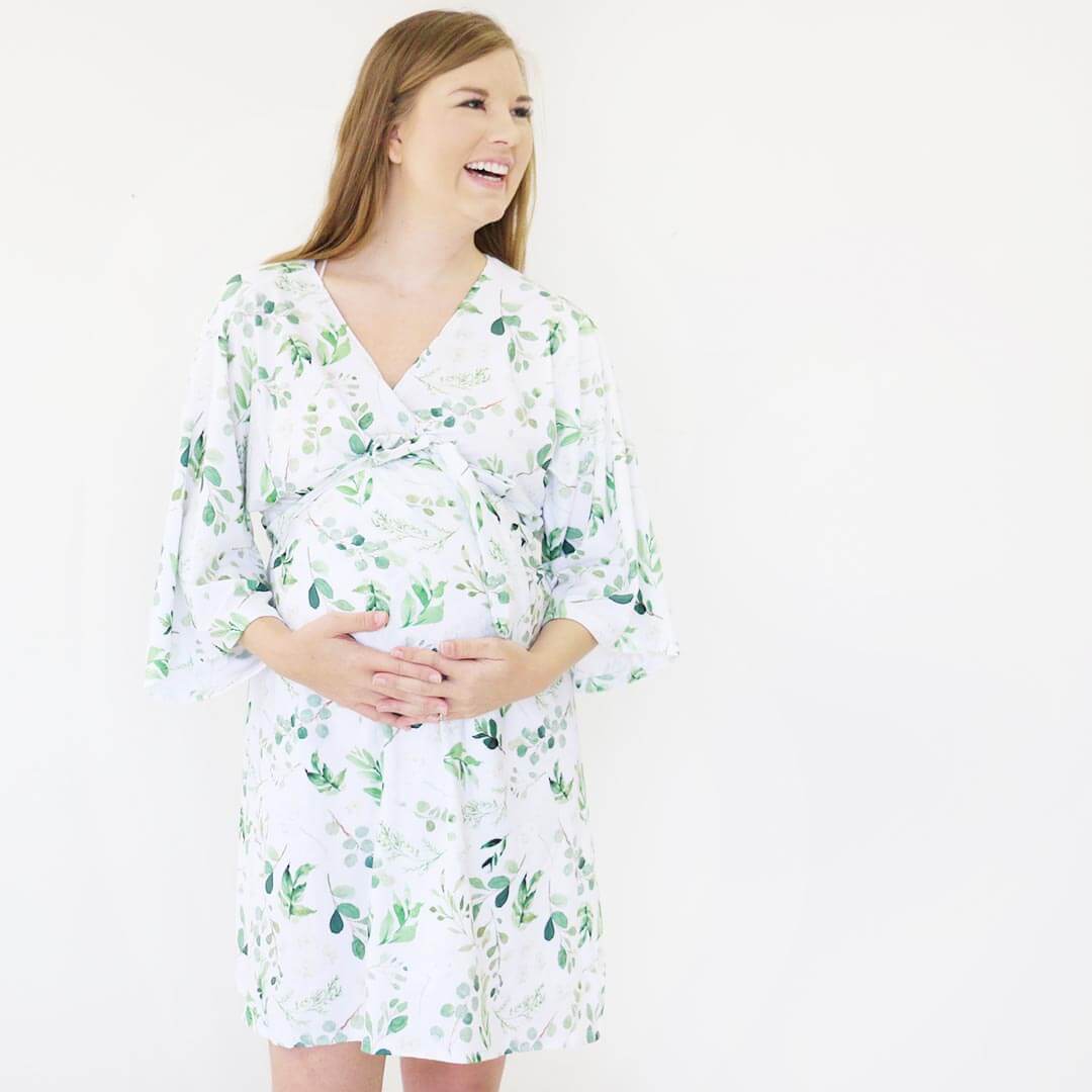 maternity robe green leaves