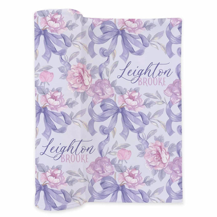 leighton's lavender personalized swaddle blanket pink and purple 