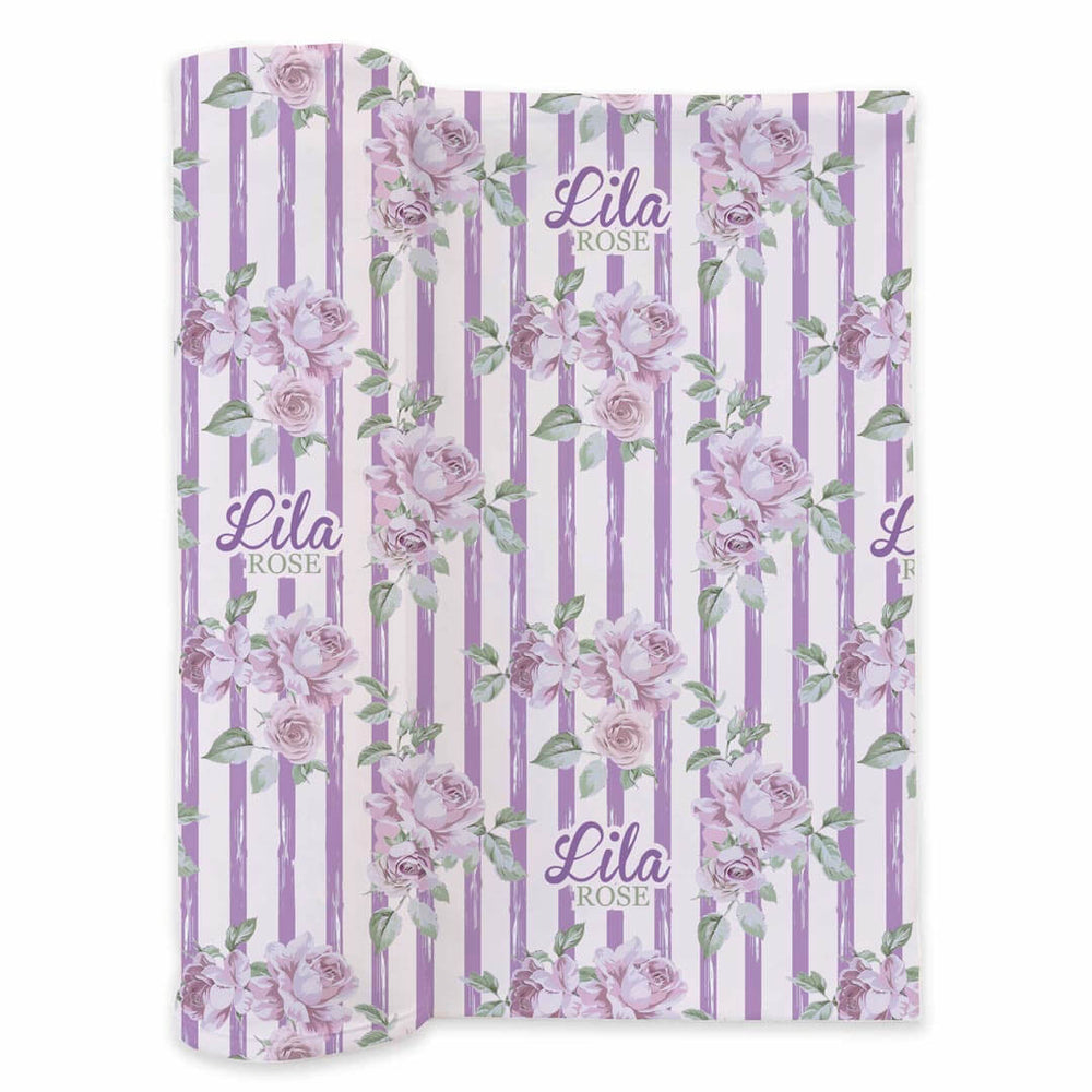 vintage purple stripe and rose personalized swaddle blanket for girls 