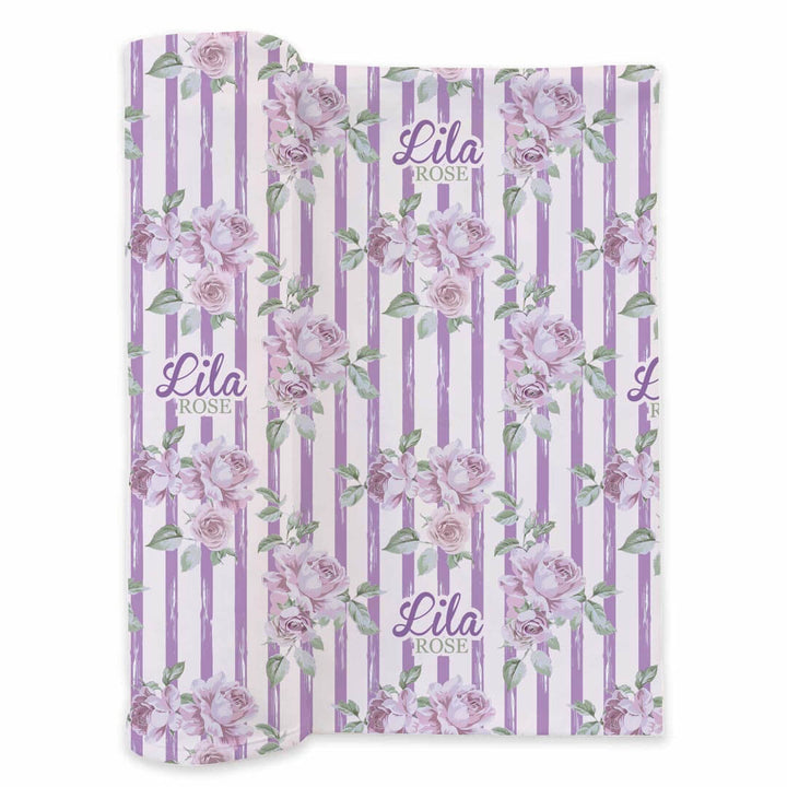 vintage purple stripe and rose personalized swaddle blanket for girls 