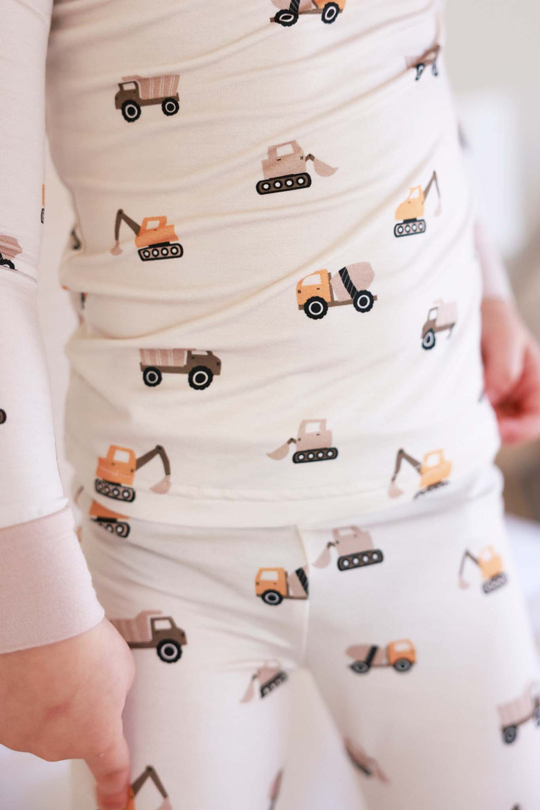 closeup of little builder two piece pajama set
