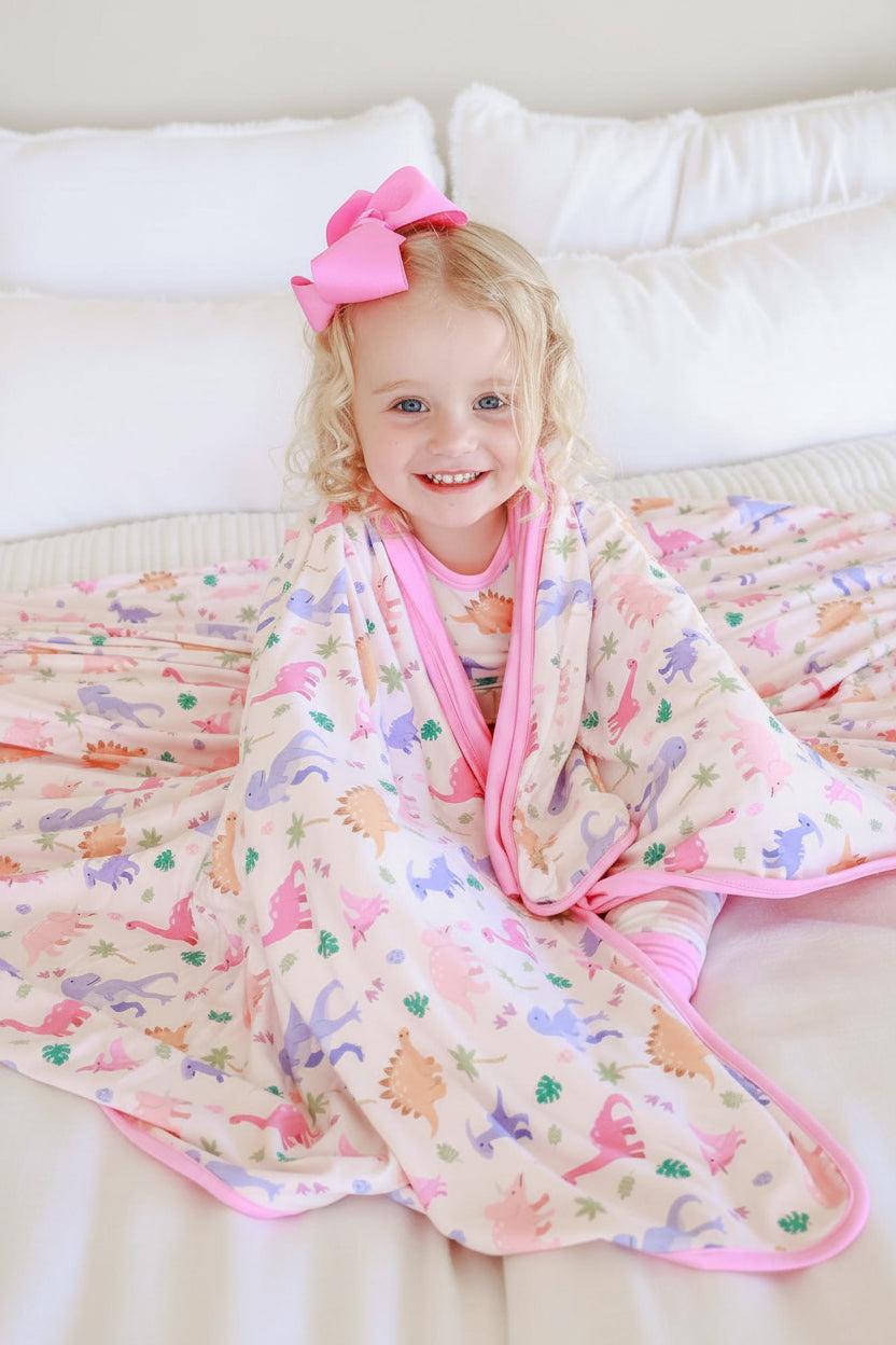 little fossil pink double sided bamboo blanket