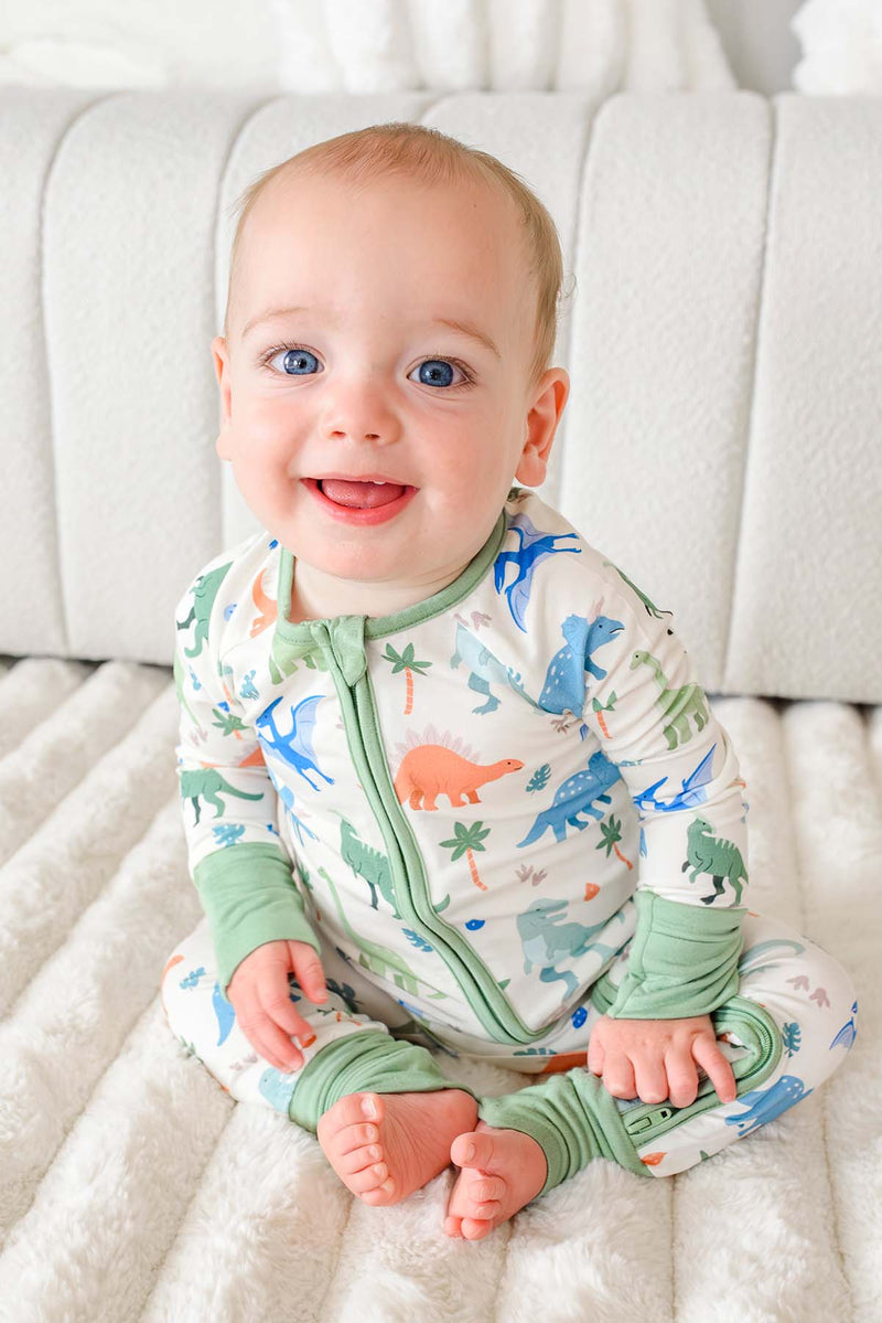 Convertible Bamboo Zip Romper, Little Fossil Neutral