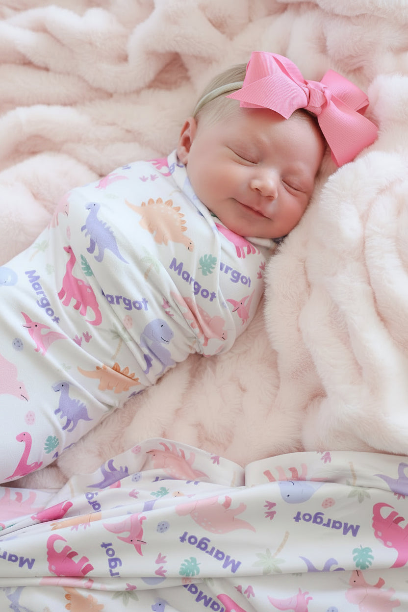 little fossil personalized swaddle blanket