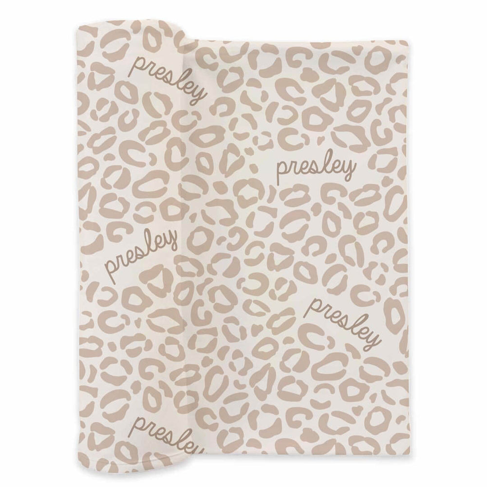 neutral leopard personalized swaddle blanket for newborn girls 