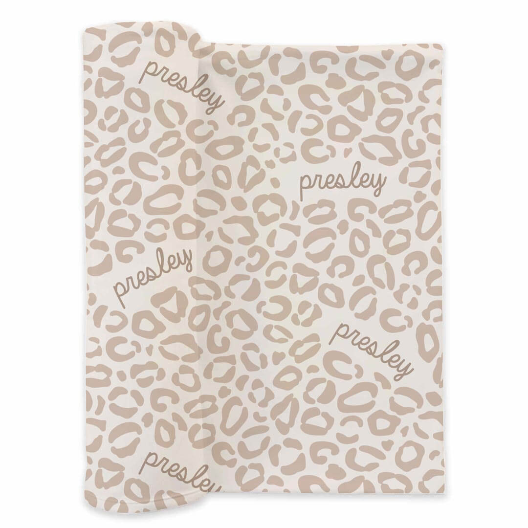 neutral leopard personalized swaddle blanket for newborn girls 