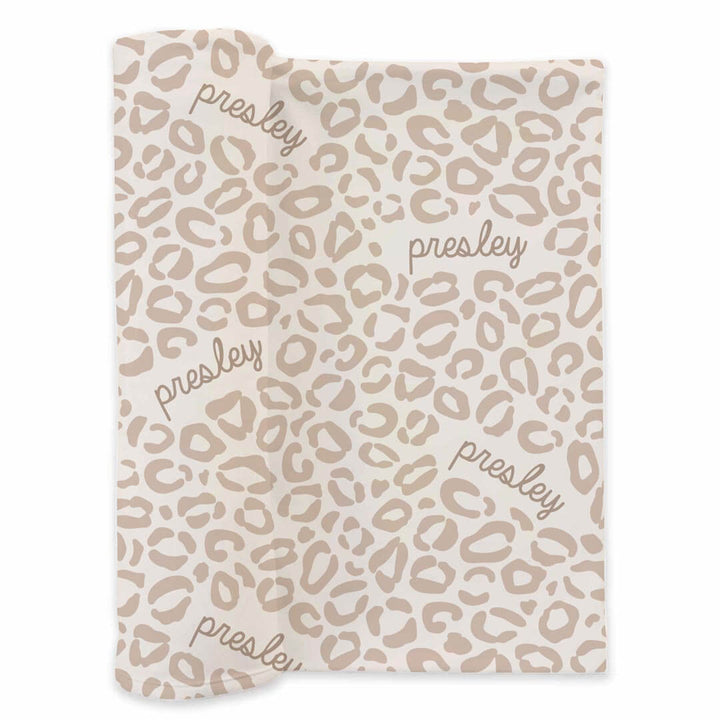 neutral leopard personalized swaddle blanket for newborn girls 