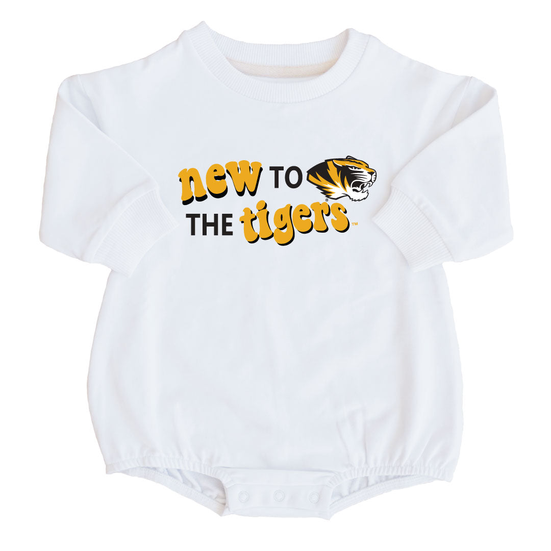 new to the tigers sweatshirt bubble romper 