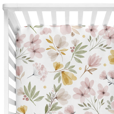 purple and yellow floral crib sheet 