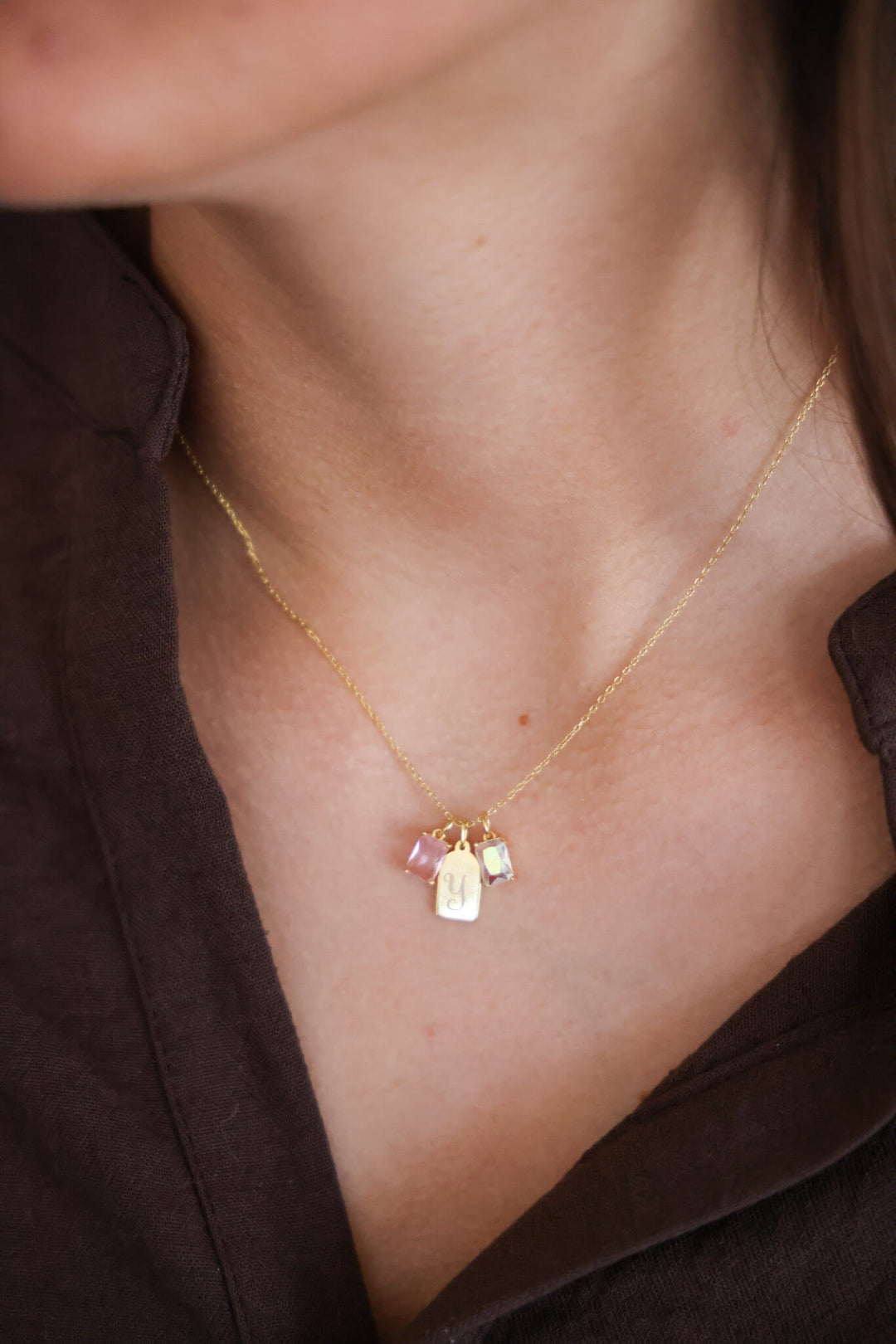 engraved charm tag necklace