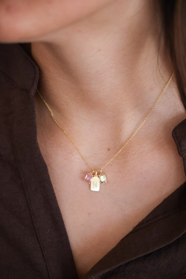 engraved charm tag necklace