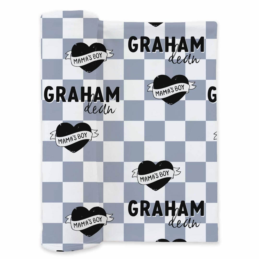 mama's boy personalized swaddle blanket 