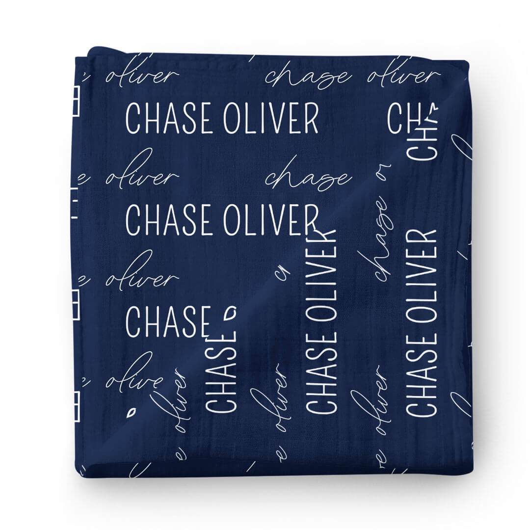 personalized midnight baby name swaddle blanket block and script 