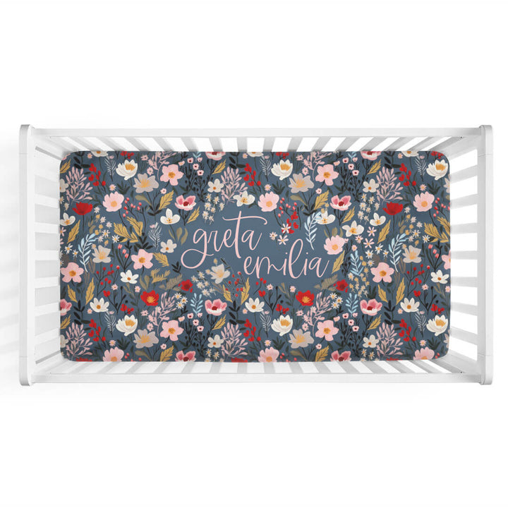 midnight meadow personalized crib sheet