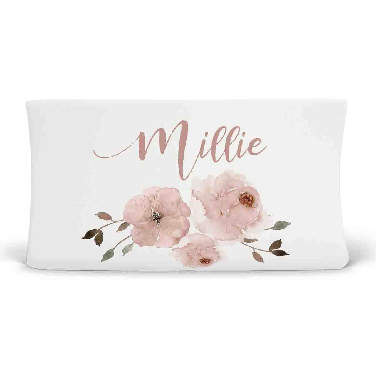pink floral personalized changing pad cover 